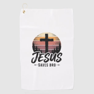 Jesus Saves Bro Vintage Christian Cross Shirt Desi Golf Towel