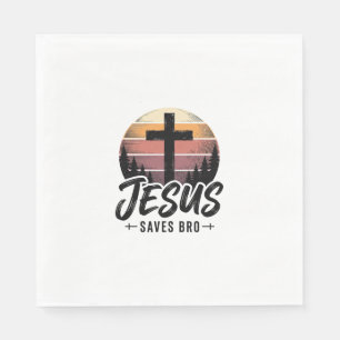 Jesus Saves Bro Vintage Christian Cross Shirt Desi Napkin