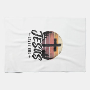 Jesus Saves Bro Vintage Christian Cross Shirt Desi Tea Towel