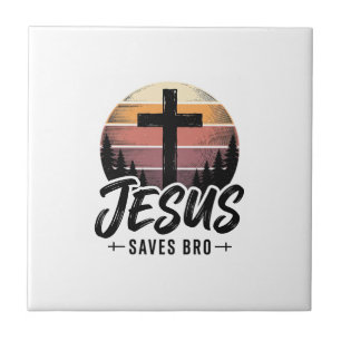 Jesus Saves Bro Vintage Christian Cross Shirt Desi Tile
