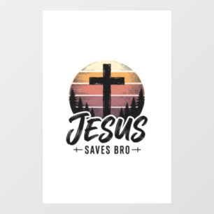 Jesus Saves Bro Vintage Christian Cross Shirt Desi Window Cling