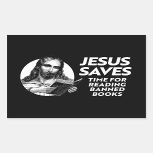 Jesus saves by checking out library books rectangular sticker