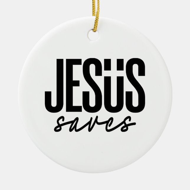 JESUS SAVES CERAMIC TREE DECORATION (Front)