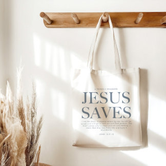Jesus Saves | Christian Aesthetic Unisex Pale Blue Tote Bag