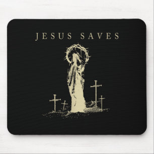 Jesus Saves Christian Faith Cross Vintage Religiou Mouse Mat
