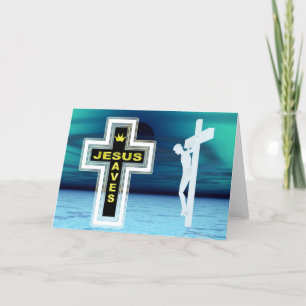 Jesus saves crucifixion picture holiday card