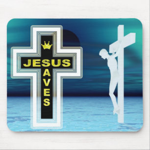 Jesus saves crucifixion picture mouse mat