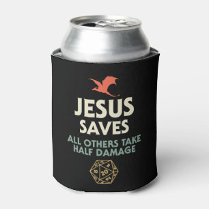 Jesus Saves DM Dragon D20 Dice Gift RPG Role Playi Can Cooler