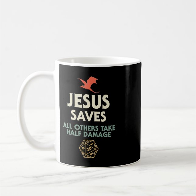 Jesus Saves DM Dragon D20 Dice Gift RPG Role Playi Coffee Mug (Left)
