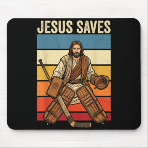 Jesus Saves Funny Christian Hockey Goalie Mouse Mat