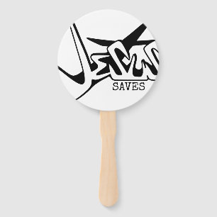 JESUS SAVES GRAFFITI  HAND FAN
