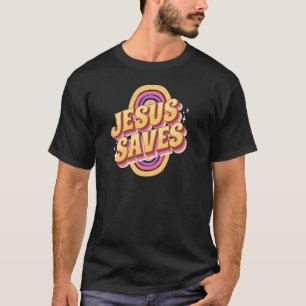 Jesus Saves Groovy Funky Christian Retro Rainbow C T-Shirt