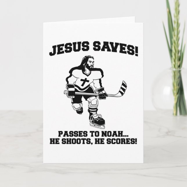 Jesus Saves Hockey funny tshirt Card (Front)