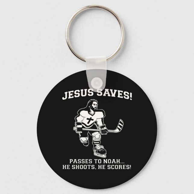 Jesus Saves Hockey funny tshirt Key Ring (Front)