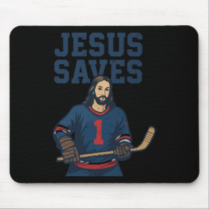 Jesus Saves Hockey Goalie Humor Christian Hockey R Mouse Mat