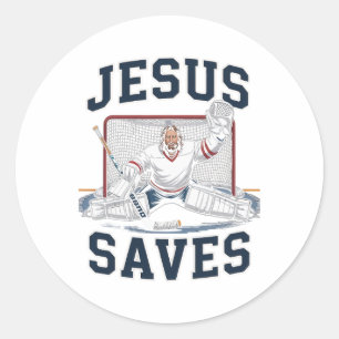 Jesus Saves Hockey Player Team God Hockey Lovers H Classic Round Sticker
