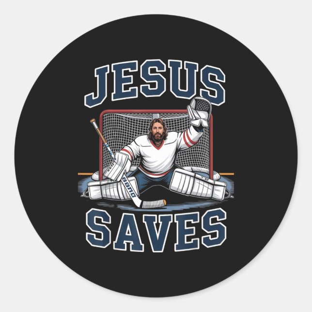 Jesus Saves Hockey Player Team God Hockey Lovers H Classic Round Sticker (Front)
