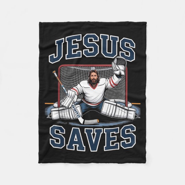 Jesus Saves Hockey Player Team God Hockey Lovers H Fleece Blanket (Front)