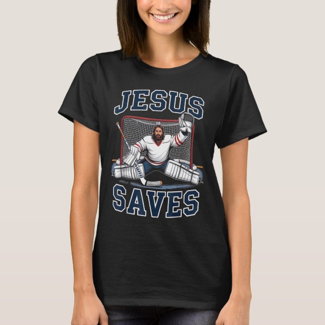Jesus Saves Hockey Player Team God Hockey Lovers H T-Shirt (Front)