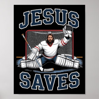 Jesus Saves Hockey Player Team God Hockey Lovers Poster