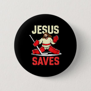 Jesus Saves Ice Hockey Goalie Player Christian Fun 6 Cm Round Badge
