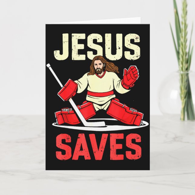 Jesus Saves Ice Hockey Goalie Player Christian Fun Card (Front)