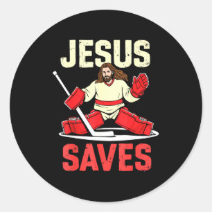 Jesus Saves Ice Hockey Goalie Player Christian Fun Classic Round Sticker