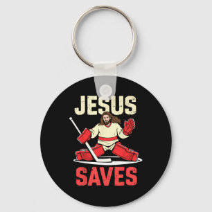 Jesus Saves Ice Hockey Goalie Player Christian Fun Key Ring