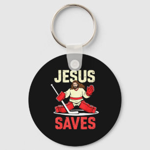 Jesus Saves Ice Hockey Goalie Player Christian Fun Key Ring