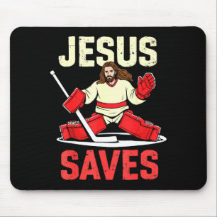 Jesus Saves Ice Hockey Goalie Player Christian Fun Mouse Mat