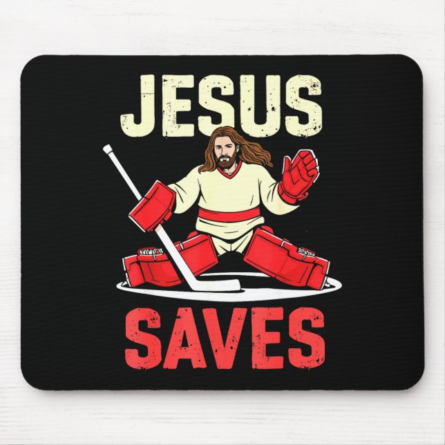 Jesus Saves Ice Hockey Goalie Player Christian Fun Mouse Mat (Front)