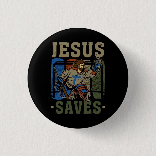 Jesus Saves Ice Hockey Goalie Sport Religious Chri 3 Cm Round Badge (Front)