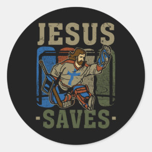 Jesus Saves Ice Hockey Goalie Sport Religious Chri Classic Round Sticker