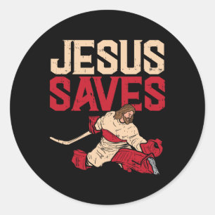 Jesus Saves Ice Hockey Goalie Sport Religious Chri Classic Round Sticker