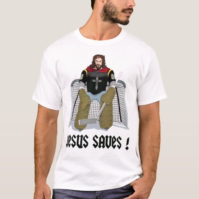 Jesus Saves Ice Hockey T-Shirt (Front)