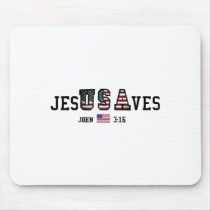 Jesus Saves Jesusaves Usa American Flag Patriotic Mouse Mat