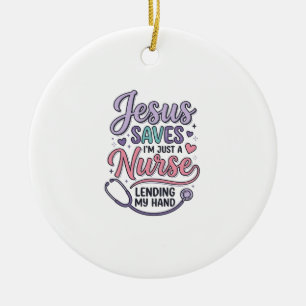 Jesus Saves Nurse Faith Shirt Design_1 Ceramic Tree Decoration