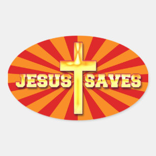 Jesus Saves Oval Cross Stickers