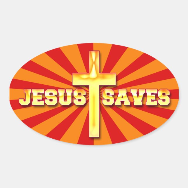 Jesus Saves Oval Cross Stickers (Front)