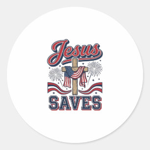 Jesus Saves Patriotic Christian Vintage Shirt Desi Classic Round Sticker