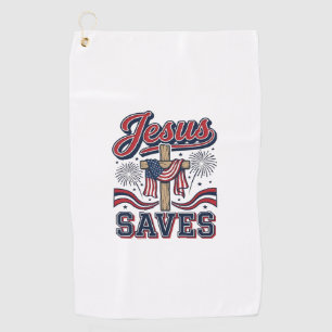 Jesus Saves Patriotic Christian Vintage Shirt Desi Golf Towel