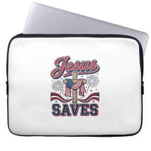 Jesus Saves Patriotic Christian Vintage Shirt Desi Laptop Sleeve