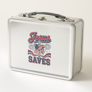 Jesus Saves Patriotic Christian Vintage Shirt Desi Metal Lunch Box