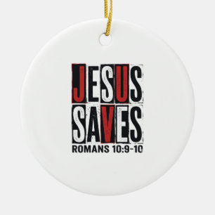Jesus Saves Romans 10_9 Christian Vintage Shirt De Ceramic Tree Decoration