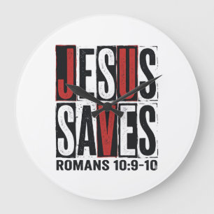 Jesus Saves Romans 10_9 Christian Vintage Shirt De Large Clock