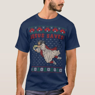 Jesus Saves Soccer Goal Keeper Ugly Christmas Swea T-Shirt