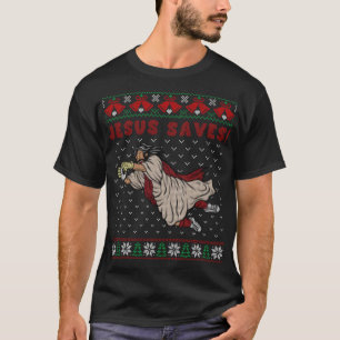 Jesus Saves Soccer Goal Keeper Ugly Christmas Swea T-Shirt