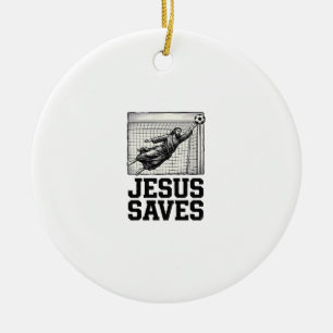 Jesus Saves Soccer Goalie Vintage Engraving Shirt_ Ceramic Tree Decoration