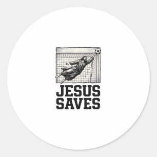 Jesus Saves Soccer Goalie Vintage Engraving Shirt_ Classic Round Sticker