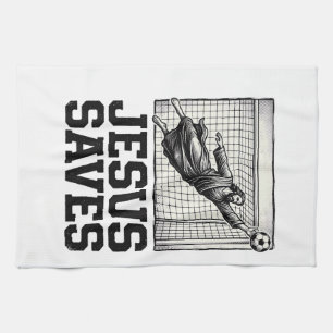 Jesus Saves Soccer Goalie Vintage Engraving Shirt_ Tea Towel